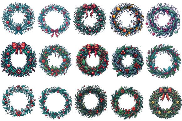 15 X Christmas Wreath Bundle: Illustrations for Sellers