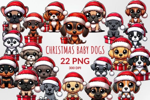 Cartoon Christmas Baby Dogs Sublimation & Illustrations
