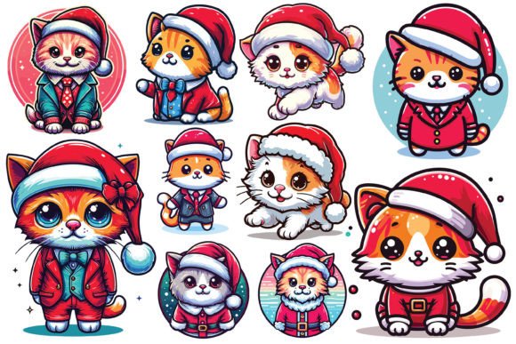 Cat Christmas Hat Bundle: Festive Illustrations
