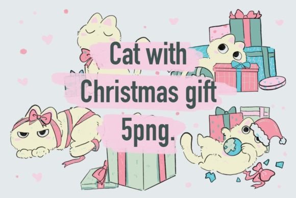 Cat with Christmas Gift: Premium Illustrations