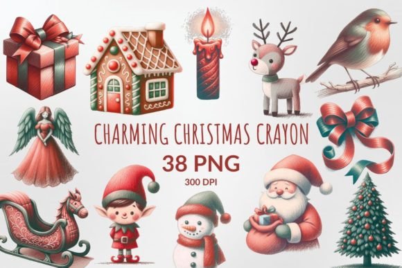 Charming Christmas Crayon Sublimation Illustrations