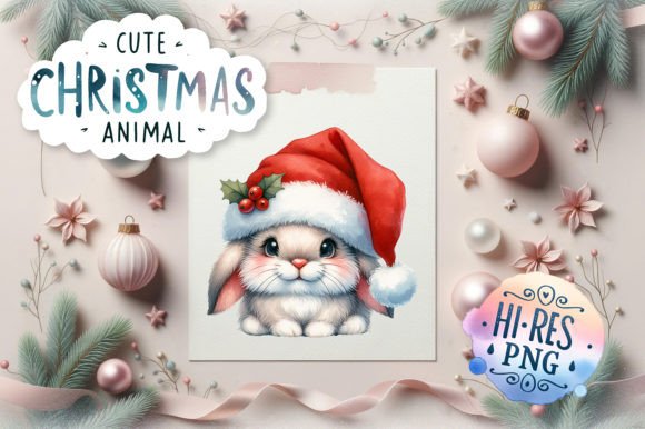 Christmas Bunny in Santa Hat: Festive Illustrations
