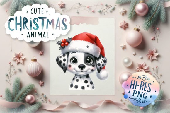 Christmas Dalmatian Watercolor Clipart: Festive Illustrations