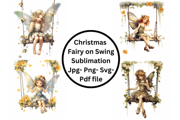 Christmas Fairy on Swing Sublimation Illustrations