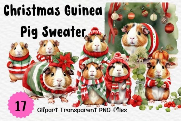 Christmas Guinea Pig Sweater Watercolor Illustrations