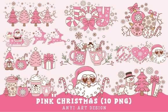 Christmas Pink PNG Bundle: Soft Illustrations