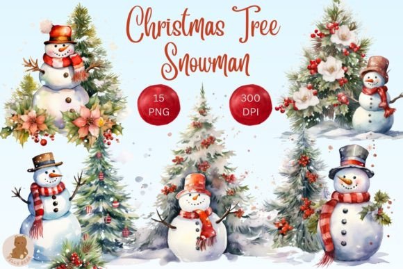 Christmas Tree Snowman Sublimationpn Illustrations