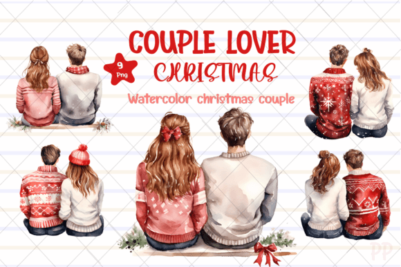 Couple Lover Christmas Clipart: Festive Illustrations for Branding