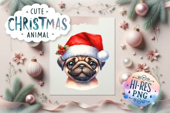 Cute Christmas Pug Watercolor: Festive Illustrations