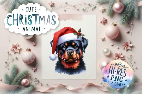 Cute Christmas Rottweiler Watercolor Illustrations Review