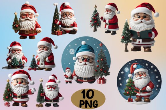 Cute Santa with Christmas Tree Illustrations