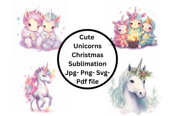 Cute Unicorn Christmas Sublimation Illustrations