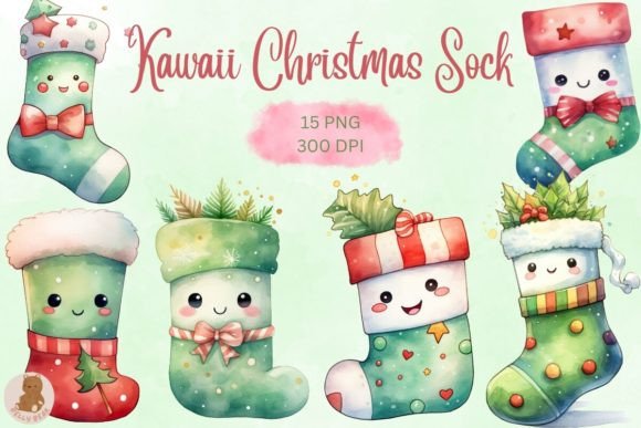 Kawaii Christmas Sock Sublimation: Illustrations for Sellers