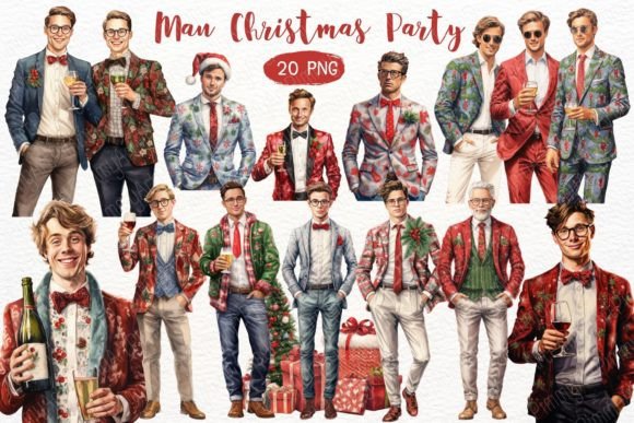 Man Christmas Party Watercolor Clipart: A Crafter’s Review of Festive Illustrations