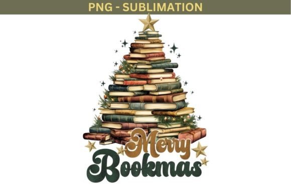 Merry Bookmas Retro Style Christmas Book Illustrations