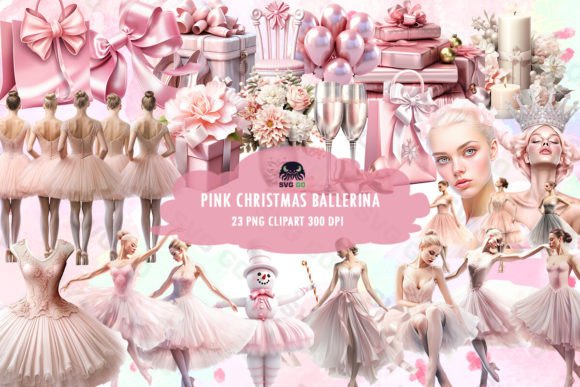 Pink Christmas Ballerina Clipart PNG & Illustrations