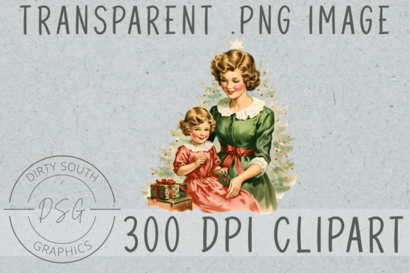 Retro Vintage Christmas Mom Child Illustrations Review