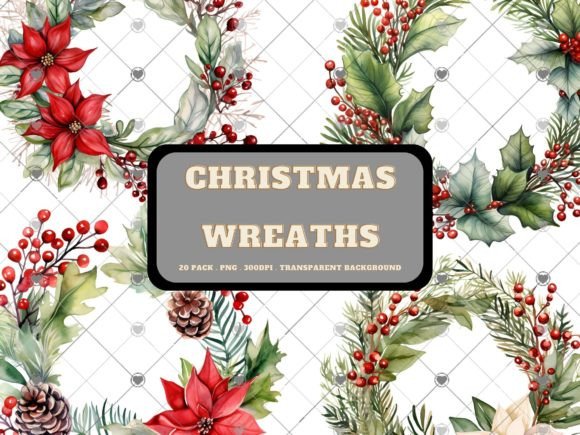 Review: 20 Pack Watercolor Christmas Wreath Designs