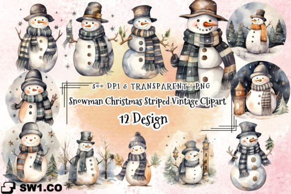 Snowman Christmas Striped Vintage PNG Review