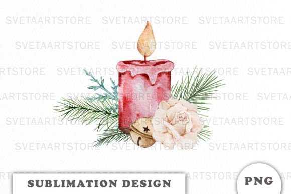 Watercolor Christmas Candle Sublimation Illustrations