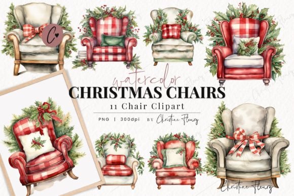 Watercolor Christmas Chair Clipart for Illustrations