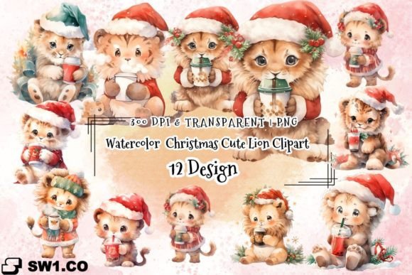 Watercolor Christmas Cute Lion Clipart Review