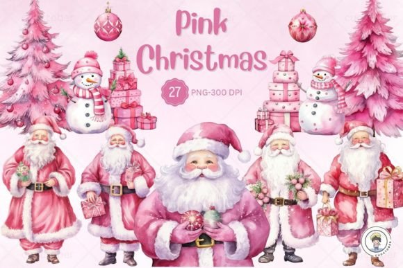 Watercolor Pink Christmas Clipart: Illustrations Review