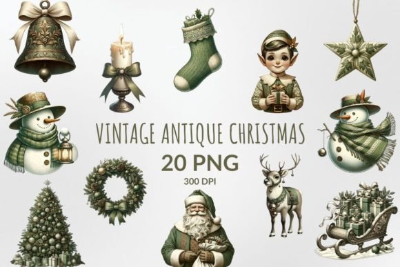 Watercolor Vintage Christmas Sublimation Illustrations
